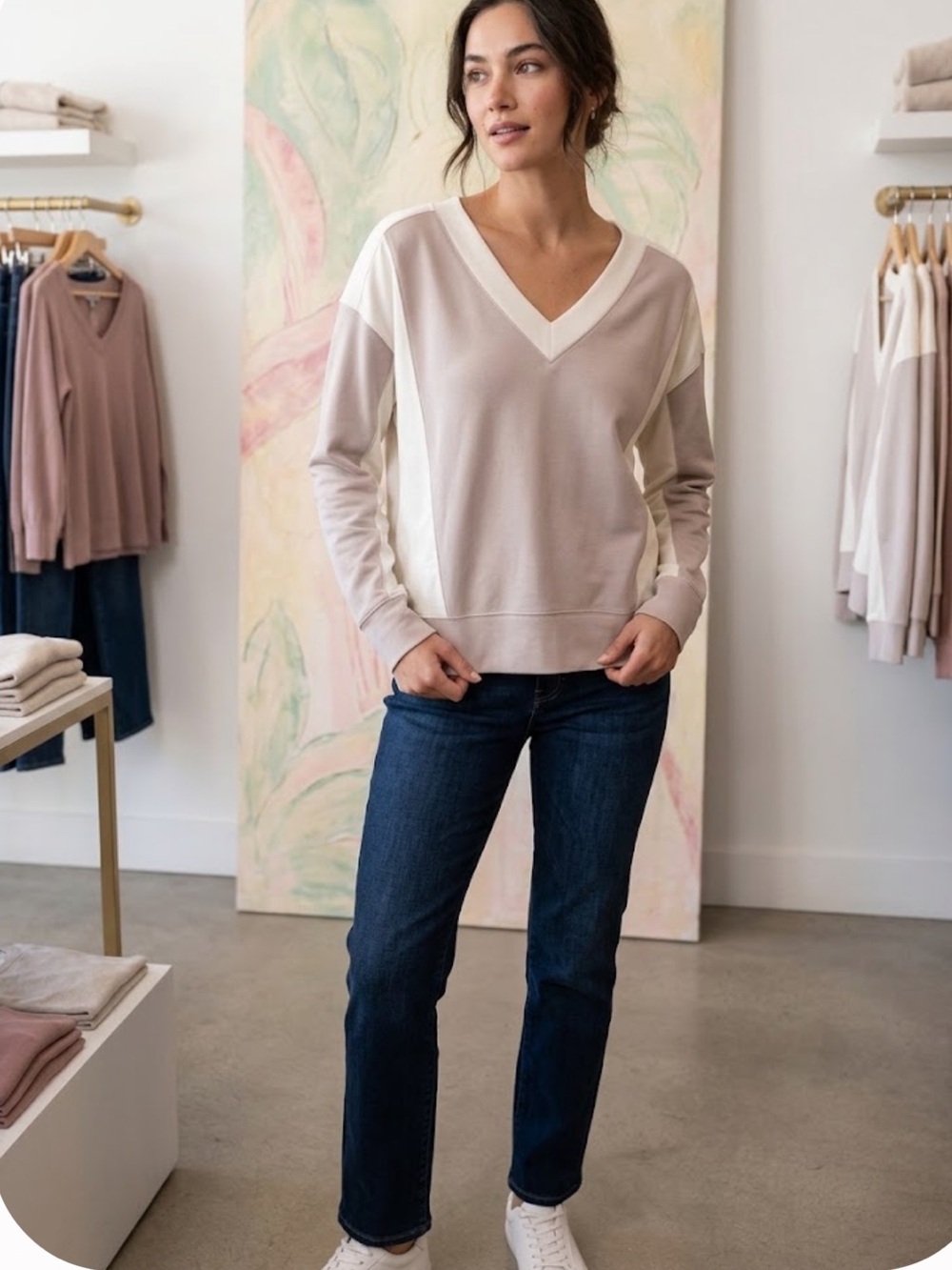 White Birch V-Neck Pullover NWOT Oversized Medium
